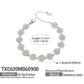 Silberner Strass Blumen Armband aus Edelstahl Luxus Damenschmuck fuer dentaeglichen Alltag 1Stk - Armband / 17+5cm / Stahlfarben