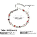 Edelstahl Ovale Zirkon Armband für Damen Wasserdicht Modisch Schmuck Silber 17+5cm - Armband / Rot Zirkonia 17+5cm / Stahlfarben