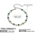 Edler Edelstahl Armreif mit gruenen Zirkoniasteinen, 17+5cm, wasserfester Modeschmuck. - Armband / Grün Zirkonia 17+5cm / Stahlfarben
