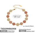 Edelfrei Edelstahl Vergoldet Strass Blumen Armband Dopamine Schmuck Damen Geschenk - Armband / 17+5cm / Rosa