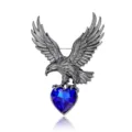 Eadlige Vintage Adler Brosche mit blauem Herz Kristall, detailreiche Flügel für Kleidung. - Waffenschwarz Adler mit Blauem Herz (C961-C)