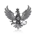 Elegante Vintage Adler Brosche mit Krone, schwarzen Metallflügeln und Perle für Herrenanzüge. - Waffenschwarz Kaiseradler (C960-C)