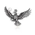 Vintage silberne Adler Brosche mit Krone und Perlen, eleganter Kristall Kleidungspin. - Vintage Silber Adler mit Krone und Perle (C958-B)