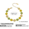 Edelstahl vergoldetes buntes Zirkon Blumen Armband mit Verlängerungskette 17+5cm lang. - Armband / 17+5cm / Gelb