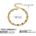 Edelstahl 18K vergoldet mehrfarbige Zirkon Augen Gliederarmband Mode Schmuck Damen. - Armband / Bunt Zirkonia 17+5cm / Gold