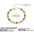 Stainless steel 18k gold plated multi-color cubic zirconia bracelet size detail view. - Multicolor Zirconia Gold Bracelet (TXE614) / 17+5cm / Colorful