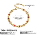 Edelstahl Armband mit bunten Zirkoniasteinen wasserdicht hypoallergen Schmuck Geschenk - Armband / Rot Zirkonia 17+5cm / Gold