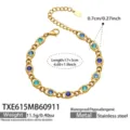 Edler Edelstahl 18K vergoldet blau Zirkonia Kette Armband Damen Schmuck elegante Accessoires - Armband / Blau Zirkonia 17+5cm / Gold