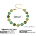 Edelstahl vergoldetes Blumen Armband mit bunten Zirkon Steinen, Länge 17+5cm, stilvoll. - Armband / 17+5cm / Grün