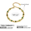 Edler Edelstahl 18K vergoldet bunten Zirkon Ovale Glieder Armband wasserdichter Schmuck - Armband / Grün Zirkonia 17+5cm / Gold
