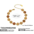 Edelstahl vergoldetes Blumen Zirkon Armband Luxus schick Schmuck Geschenk für Damen - Armband / 17+5cm / Champagner