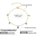 Stainless steel gold plated colorful zircon multi pendant delicate bracelet variant design. - Anklet (TXS065) / 21.5cm / Gold (Blue Zirconia)