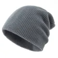 Grey knitted slouchy beanie detail, soft textured fabric close up view for winter daily wear. - Adjustable / Light Gray