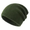 Dark green slouchy knit beanie winter warm hat for men and women stylish casual headwear - Adjustable / Green