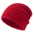 Red knit slouchy beanie for women and men, warm double layer winter skull cap for daily wear. - Adjustable / Red