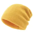 Yellow Knitted Slouchy Beanie Hat Casual Autumn Winter Warm Cap Unisex Solid Color - Adjustable / Light Yellow
