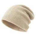 Casual slouchy knit beanie hat for men and women, warm winter double layer cap in khaki. - Adjustable / Khaki
