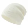 White knitted slouchy beanie hat for women and men warm winter headwear soft casual cap - Adjustable / White