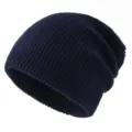 Dark Blue Slouchy Knit Beanie Hat Unisex Winter Warm Double Layer Casual Skull Cap - Adjustable / Navy Blue