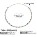 Edles Regenbogen Zirkonia Halsband aus Edelstahl mit bunten funkelnden Steinen für Damen. - Halskette / Bunt Zirkonia 31.5+12cm / Stahlfarben