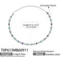 Edelstahl bunte Zirkon Halskette mit verstellbarer Länge für elegante Damen Modeschmuck. - Halskette / Blau Zirkonia 31.5+12cm / Stahlfarben