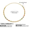 Goldfarbene Edelsthal Kette mit bunten Zirkon Steinen modische stilvolle Halskette neu - Halskette / Bunt Zirkonia 31.5+12cm / Gold