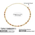 Edelstahl vergoldete Strass Halskette geometrische Zirkon Kette Modeschmuck Accessoire - Halskette / Rot Zirkonia 31.5+12cm / Gold