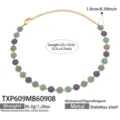 Vergoldete Edelstahl Halskette mit Zirkon Blumen, eleganter Dopamin Schmuck. - Halskette / 32+12cm / Blau