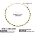 Edler Edelstahl vergoldet Halskette mit grünen Zirkonia Steinen minimalistischer Damenschmuck - Halskette / Grün Zirkonia 31.5+12cm / Gold