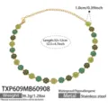 Edelstahl vergoldet bunte Strass Blume Choker Halskette für Damen Mode Schmuck Geschenk - Halskette / 32+12cm / Grün