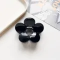 Black flower hair claw clip, glossy PC hair catch for women sweet versatile half up styling. - Flower Hair Clip / Solid Glossy Black