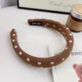 Bruine gewatteerde haarband met stippen, dikke haarhoepel voor dagelijks gebruik en gezicht wassen. - Bruin met Witte Stippen / 3cm Breed