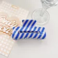Blue white striped hair claw clip simple PVC shark clip for women summer daily hair styling accessories - Square Style / 8cm / Blue