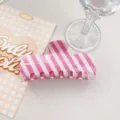 Pink white striped PVC hair claw clip, stylish summer hair accessory for daily wear. - Flat Plate Style / 9.5cm / Pink