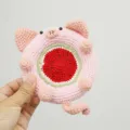 Handgemaakte gehaakte roze varken onderzetter watermeloen, wol kopjes mat variant. - Watermeloen Varken Onderzetter