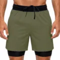 Shorts deportivos de fitness 2 en 1 para hombre con forro de secado rápido y cintura elástica. - S / Verde Militar