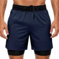 Pantalones cortos de running 2 en 1 para hombre con forro, cintura elástica y cordón. - S / Azul marino
