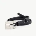 Women black leather belt with stylish silver geometric metal pin buckle for casual jeans. - 100cm / Black
