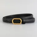 Black leather thin belt for women with elegant gold oval metal buckle designer style - 100cm / Black