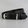 Classic black leather belt for women with silver metal buckle, versatile casual jeans waist - 100cm / Black