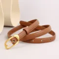 Minimalist brown leather belt for women with gold buckle chic daily wear accessory - Brown / 100cm