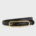 Minimalist black leather belt featuring a sleek gold-tone elongated oval metal buckle. - 100cm / Black