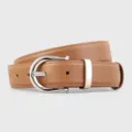 Brown leather belt detail, classic horseshoe metal buckle, elegant women accessory design. - 100cm / Brown