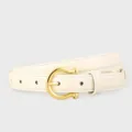 White leather belt with gold horseshoe buckle, classic vintage casual waist belt for women. - White / 100cm