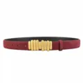 Red suede leather belt featuring unique gold vertical pill buckle design stylish accessory - Angola Red