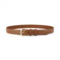 Elegant brown leather belt with gold oval buckle, perfect detail shot for dresses and coats. - 100cm / Brown