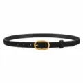 Black suede leather women belt with a vintage gold oval buckle, chic retro style daily wear. - 100cm / Black