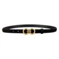 Women genuine leather belt minimalist retro fashion gold double ring buckle jeans accessory - Black