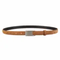 Brown suede belt detail, retro matte cowhide leather texture with silver metal buckle, close-up. - Brown / 100cm