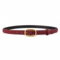 Burgundy suede womens belt with retro bronze oval buckle minimalist stylish casual waist belt - 100cm / Angola Red